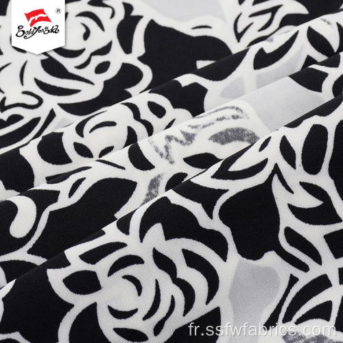Tissu de robe d&#39;impression de bordure de fleur extensible fait sur commande